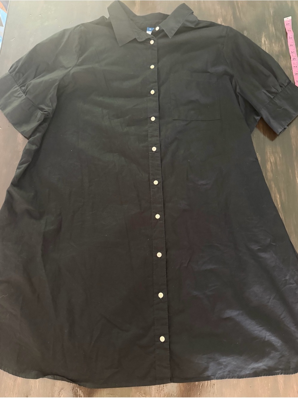 Old Navy Black Short-Sleeve Button-Down Shirt Dress